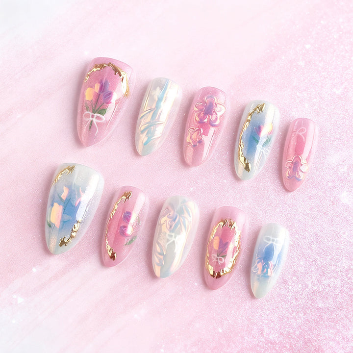 Künstlerische Blumen Press-on Nagelkunst Karnz