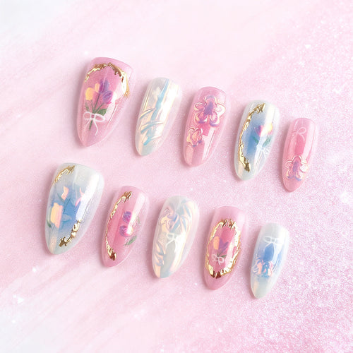 Künstlerische Blumen Press-on Nagelkunst Karnz