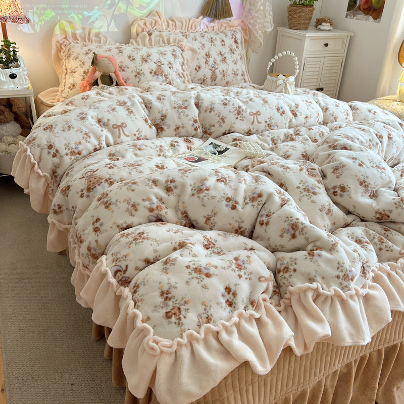 Plüsch Floral Rüsch Komfortbett-Set