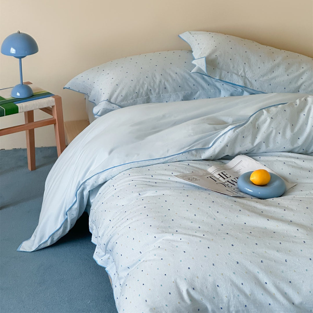 Umkehrbares Baumwolle-Percale-Bettbezug-Set mit Mikro-Dot- und Streifenstruktur