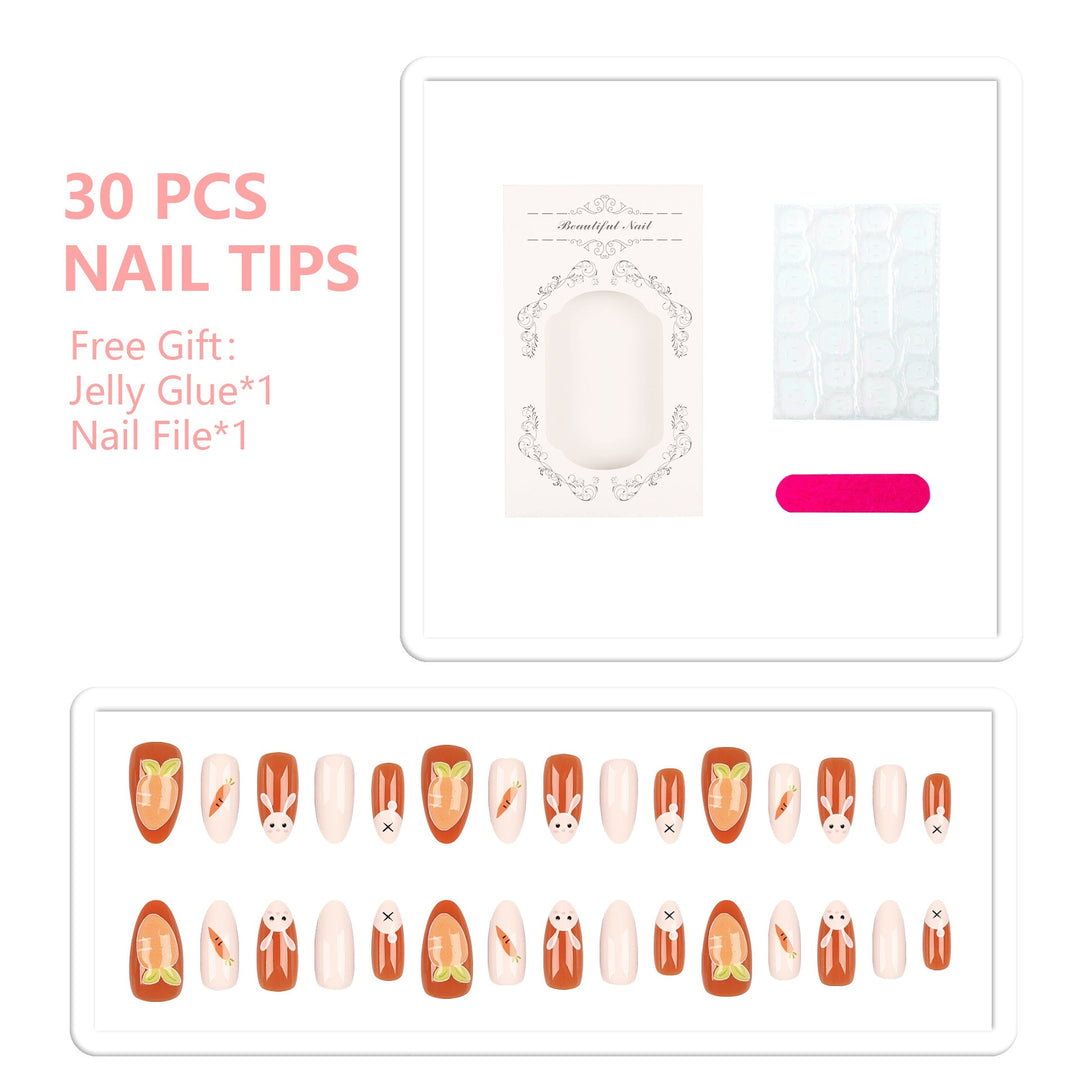 Verspieltes Kaninchen und Karotten Press-On Nagelset