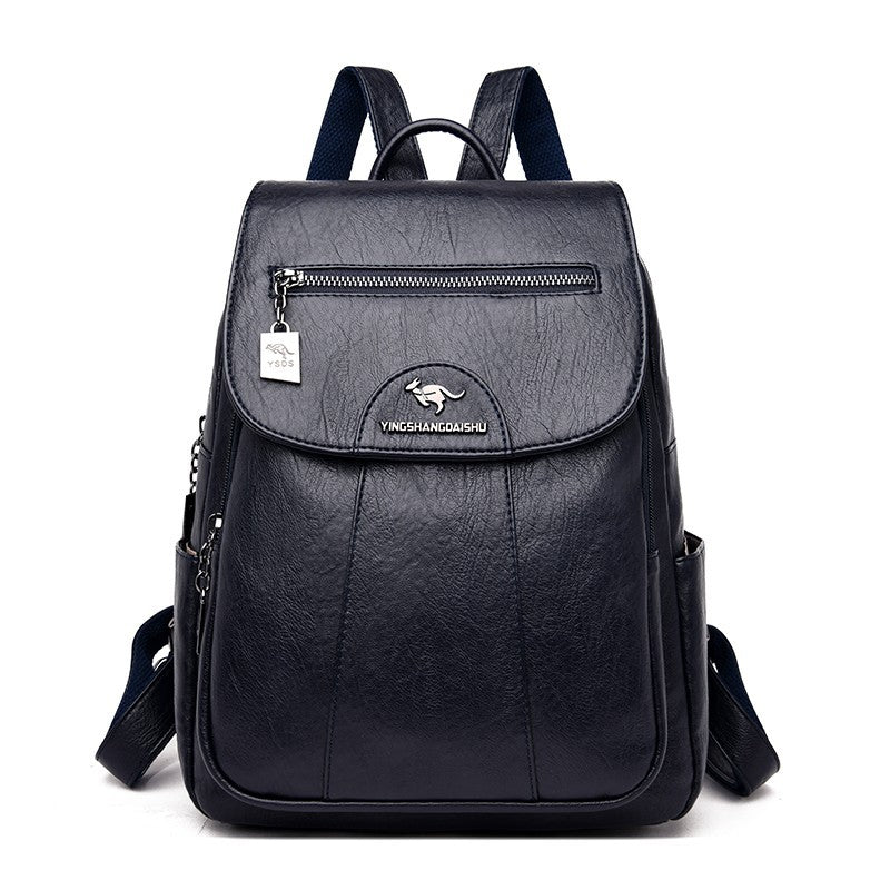 Stylischer Mehrfach-Taschen Leder-Rucksack Karnz