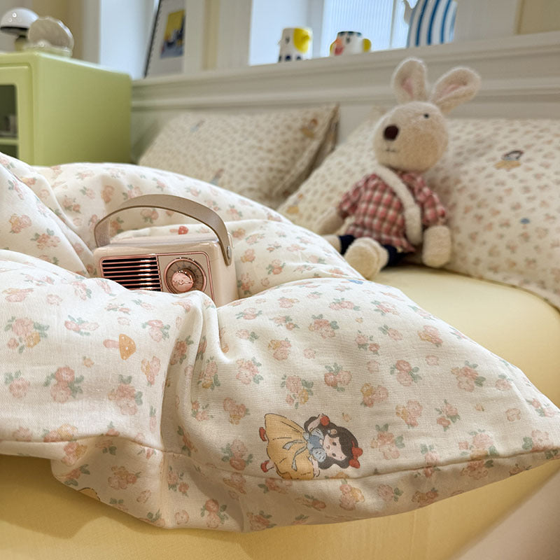 Kinder Baumwolle Bedrucktes Bettwäsche Set mit Bettbezug Kissenbezügen und Spannbettlaken