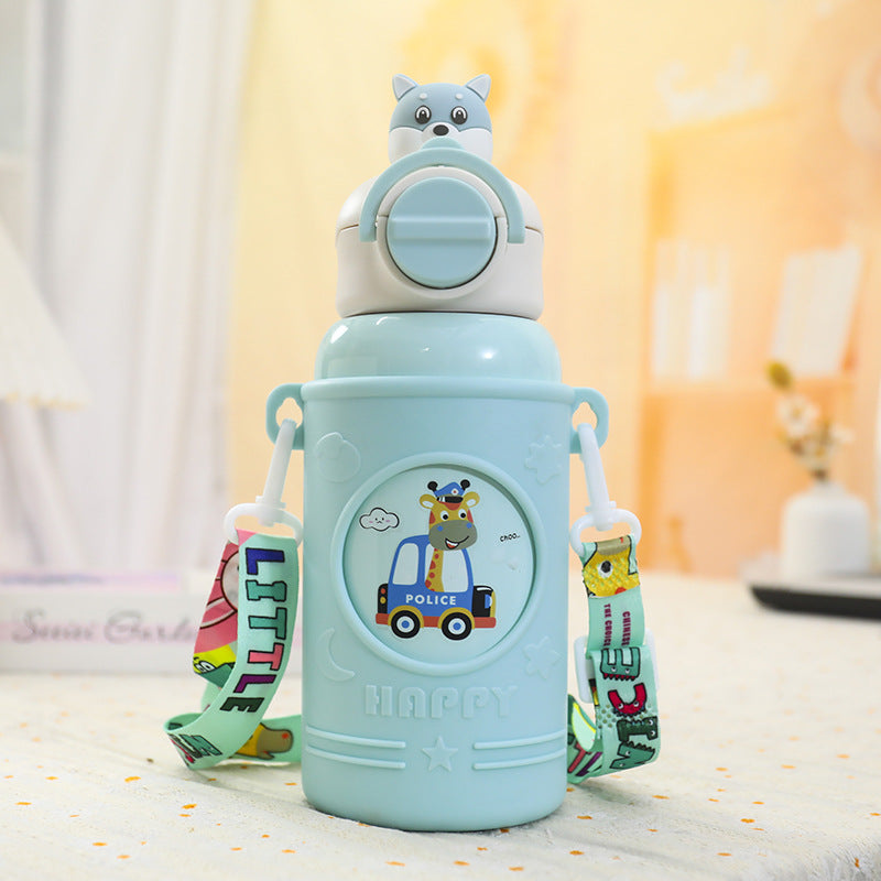 Damen Isolierte Trinkflasche mit niedlichem Froschdesign und praktischem Tragegurt Karnz