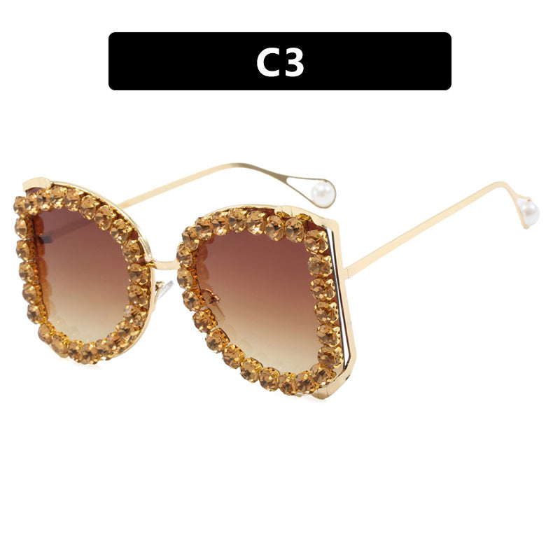 Damen extravagante Katzenaugen-Sonnenbrille mit funkelndem Strassrahmen Karnz
