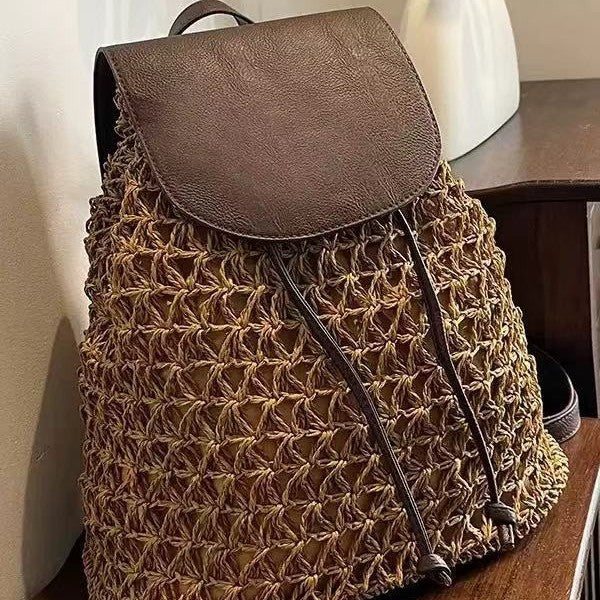 Damen Handgeknüpfte Rucksacktasche mit Lederakzenten Karnz