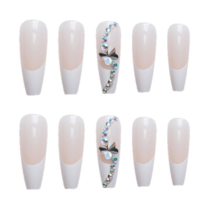 Glamouröse Lange Stiletto Press-On Nagelset mit dekorativen Kristallakzenten