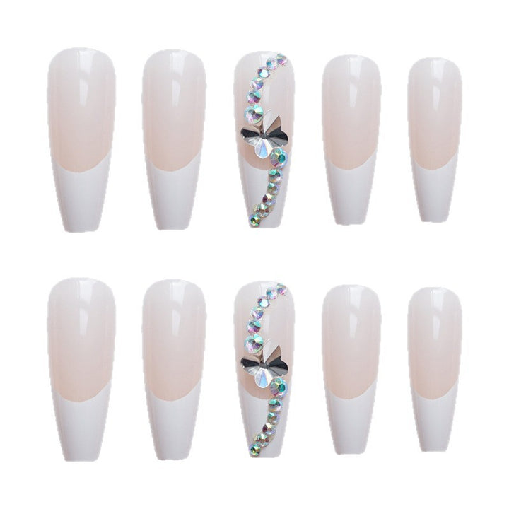 Glamouröse Lange Stiletto Press-On Nagelset mit dekorativen Kristallakzenten