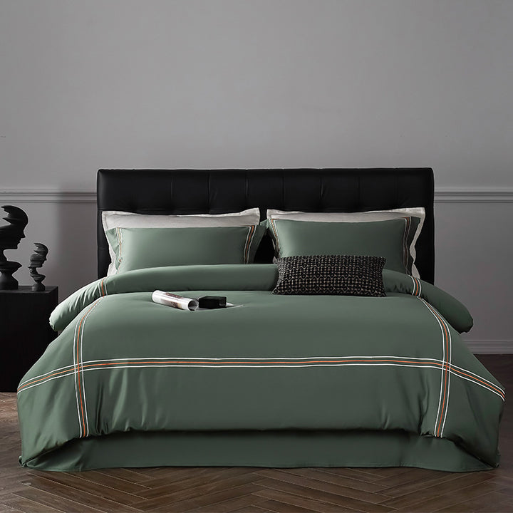Modern gestreifte Baumwollsatin Bettbezug Set mit Eckenbindern und Kissenbezügen
