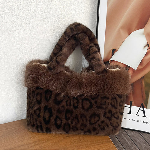 Luxus Kunstpelz Leoparddruck Handtasche