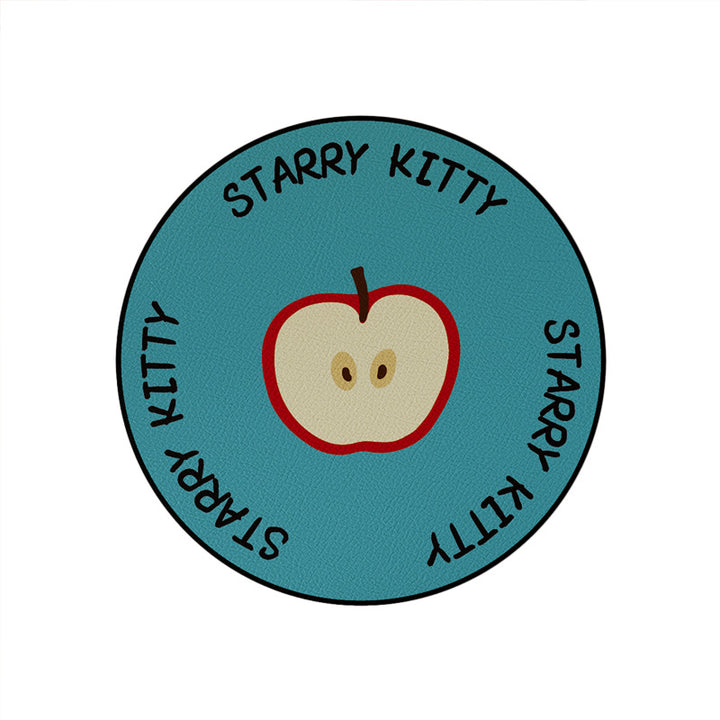 Round Non-Slip PU Leather Drink Coaster with Cute Cat Holding Star Illustration