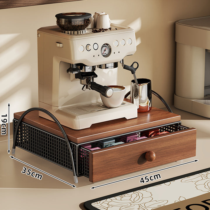 Theke Espresso Maschine Stand mit Holzoberfläche Metallrahmen und herausziehbarem Stauraum Fach