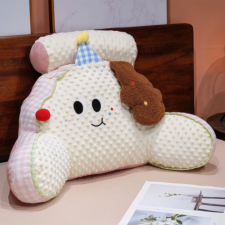 Wolkenförmiges Lesekissen und Rückenstützkissen mit Minky-Struktur und Karoseiten