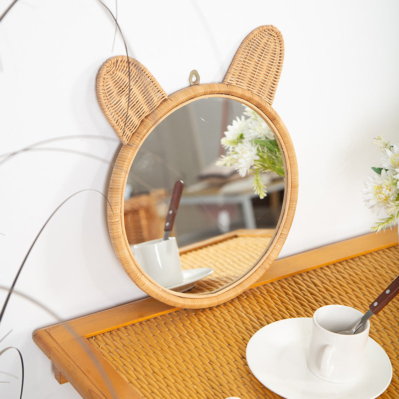 Runde Wandspiegel mit Rattan-Design Karnz