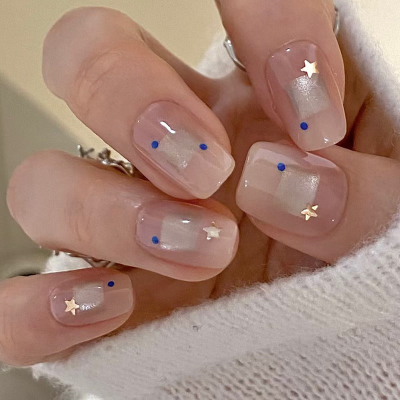 Elegantes Press-On-Nageldesign-Set mit Stern- und Punktmustern Karnz