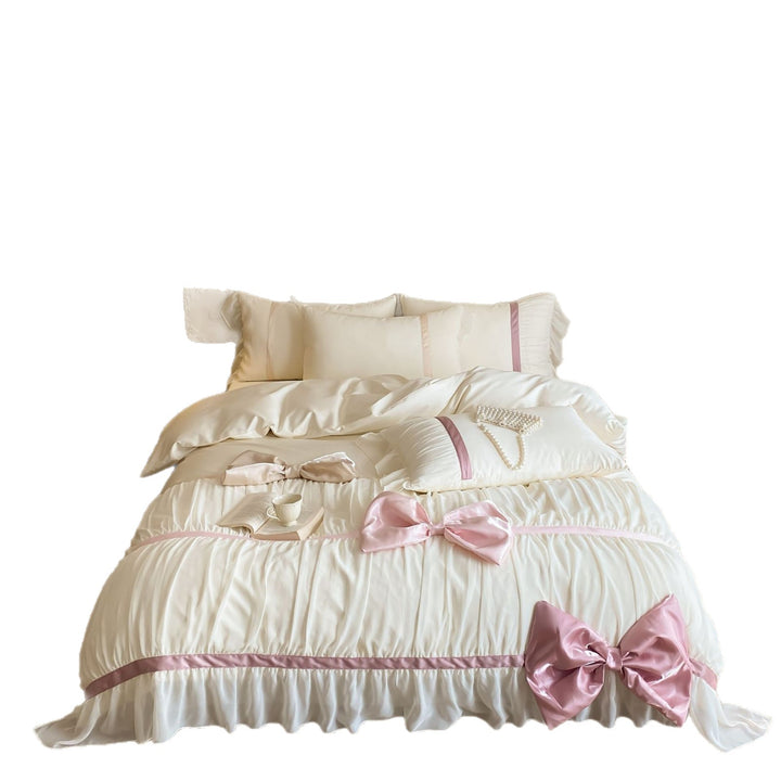 Rüschenschichten Bettbezug Set mit Satin Schleifen Akzenten