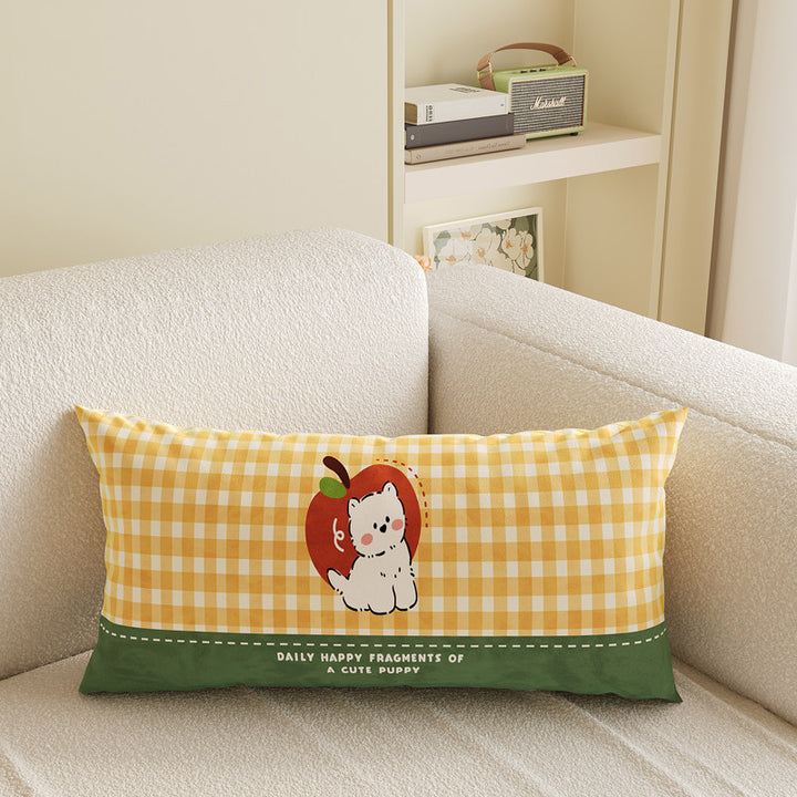 Cartoon Puppy Gingham Square Throw Pillow Cover with Hidden Zipper Linen-Blend Texture