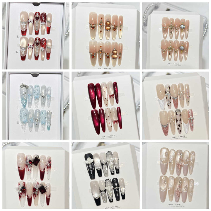 Dekorativer Press-On Nail Set mit Kristallakzenten