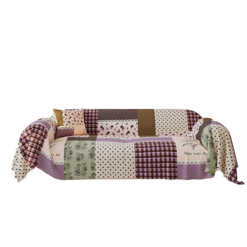Patchwork Quilted Sofa Slipcover with Elastic Fit and Anti-Slip Backing