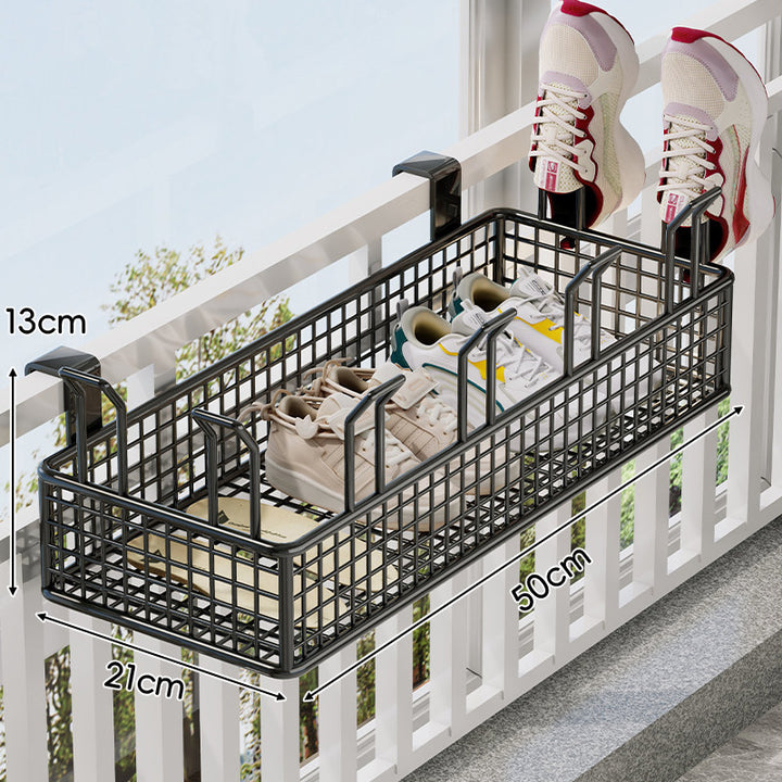 Über-Rail Balkon Schuh-Trocknungs- und Aufbewahrungskorb mit geteilten Mesh-Fächern