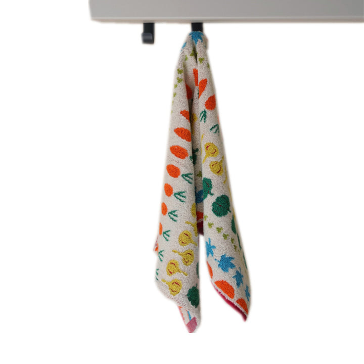 Hochsaugfähiges Frottier-Küchentuch mit fröhlichem Gemüse- und Blumenmotiv