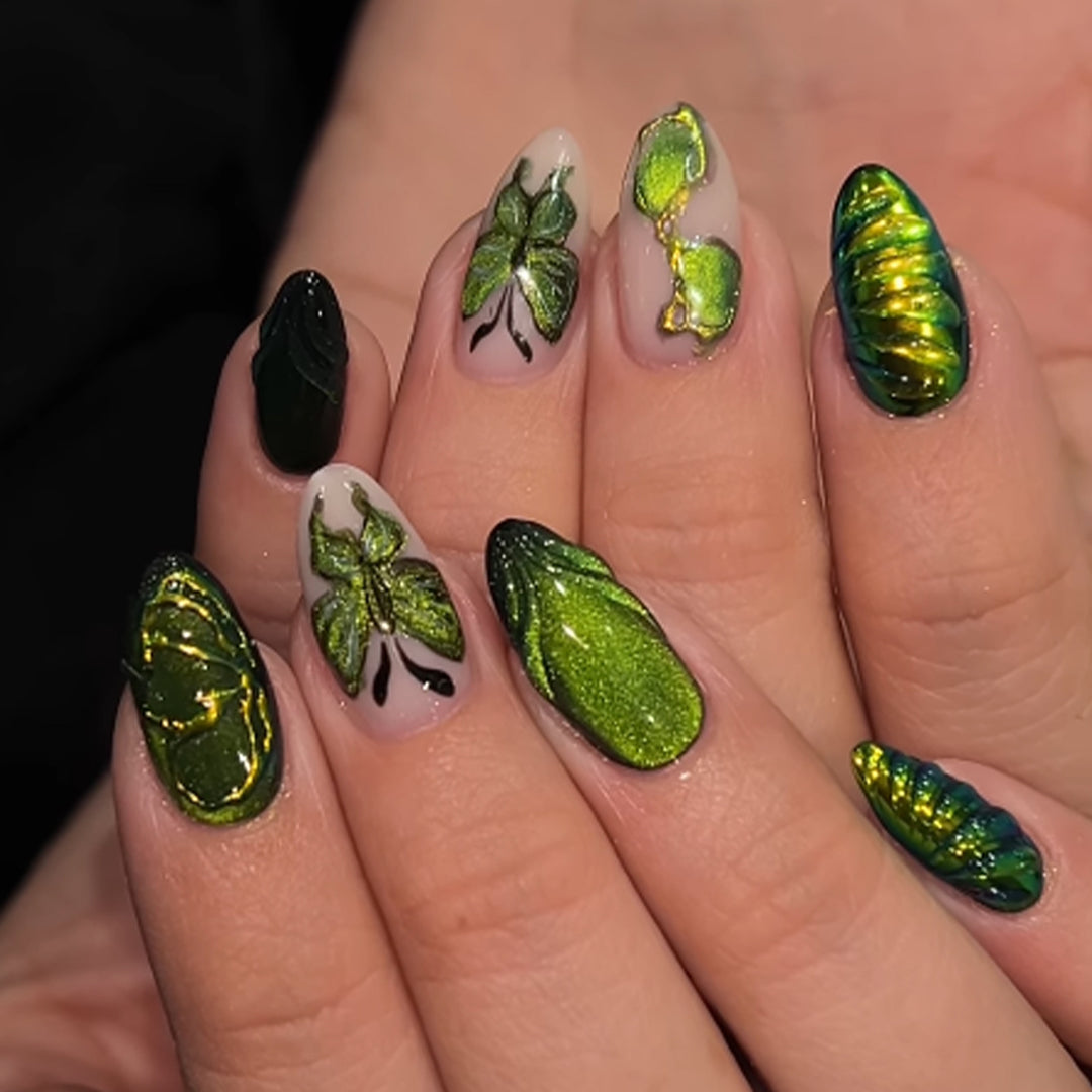 Kreatives Kunstnagelset mit Insekten- und Blattmotiven Karnz