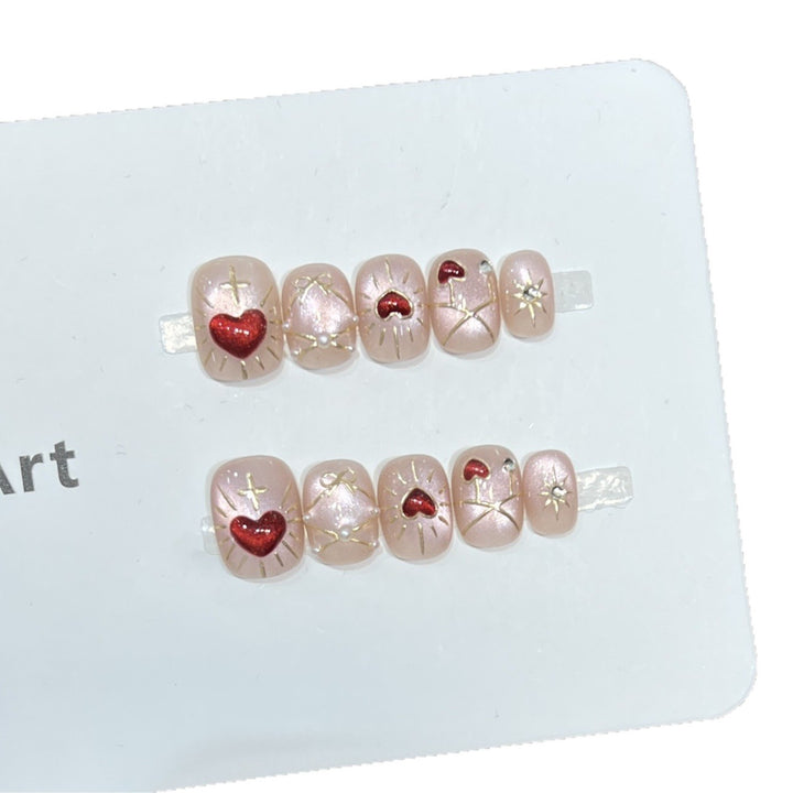 Künstlerisches Herz-Themen Press-On Nail Art Set Karnz