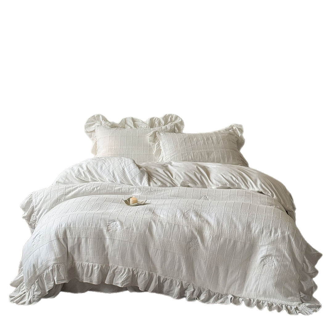 Rüsch Texturiert Baumwolle Duvet Cover Set mit Matelassé-Paneelen