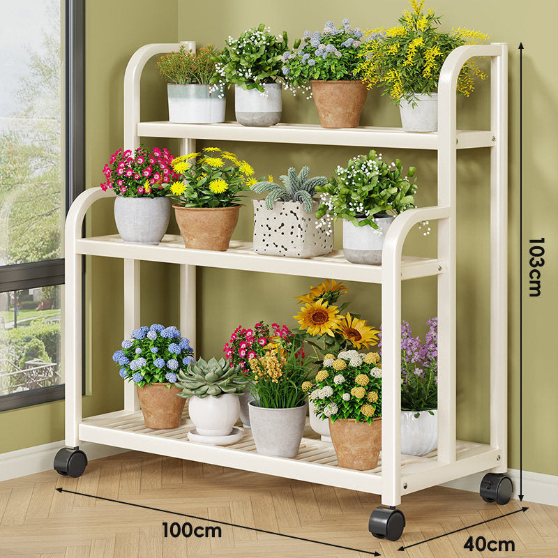 Drei-Ebenen Rollbares Metall Pflanzen Display Regal
