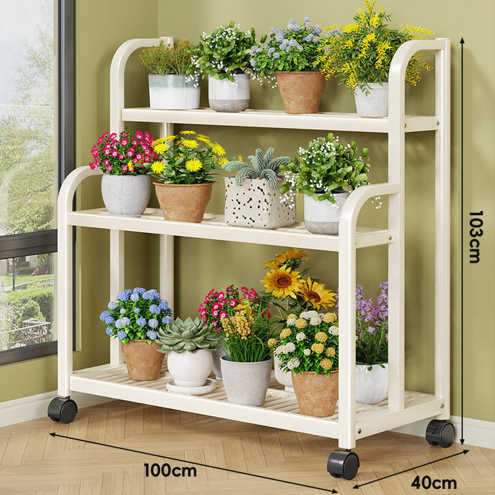 Drei-Ebenen Rollbares Metall Pflanzen Display Regal