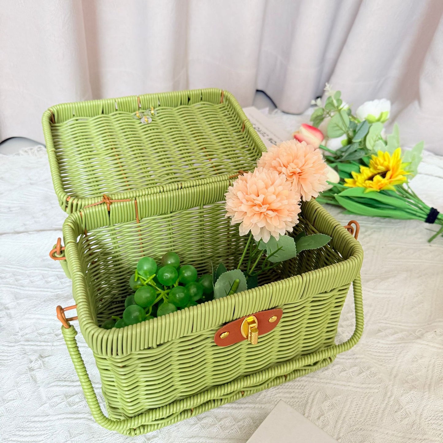 Damen Handgefertigter Rattan Picknickkorb Karnz