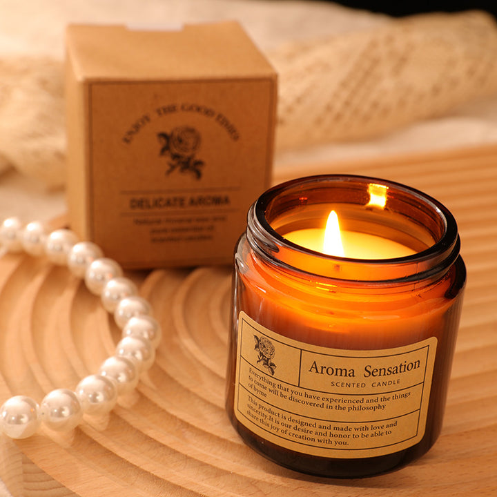 Aromatherapie Duftende Soja-Glas-Teelicht mit Baumwolldocht und Vintage-Etikett