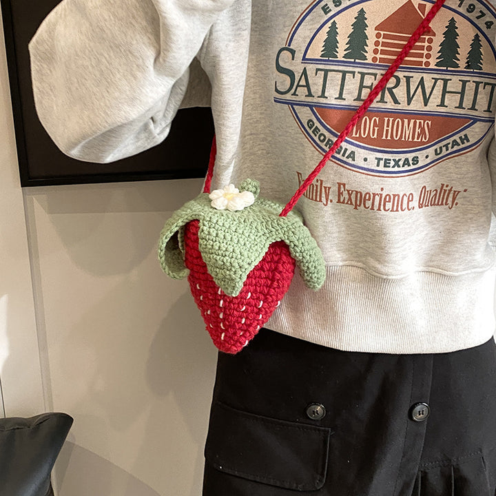 Fun Erdbeer-Themen Häkel Mini Schultertasche