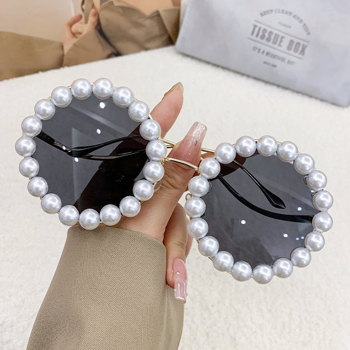 Damen Designer-Sonnenbrille mit perlenbesetztem Rahmen Karnz