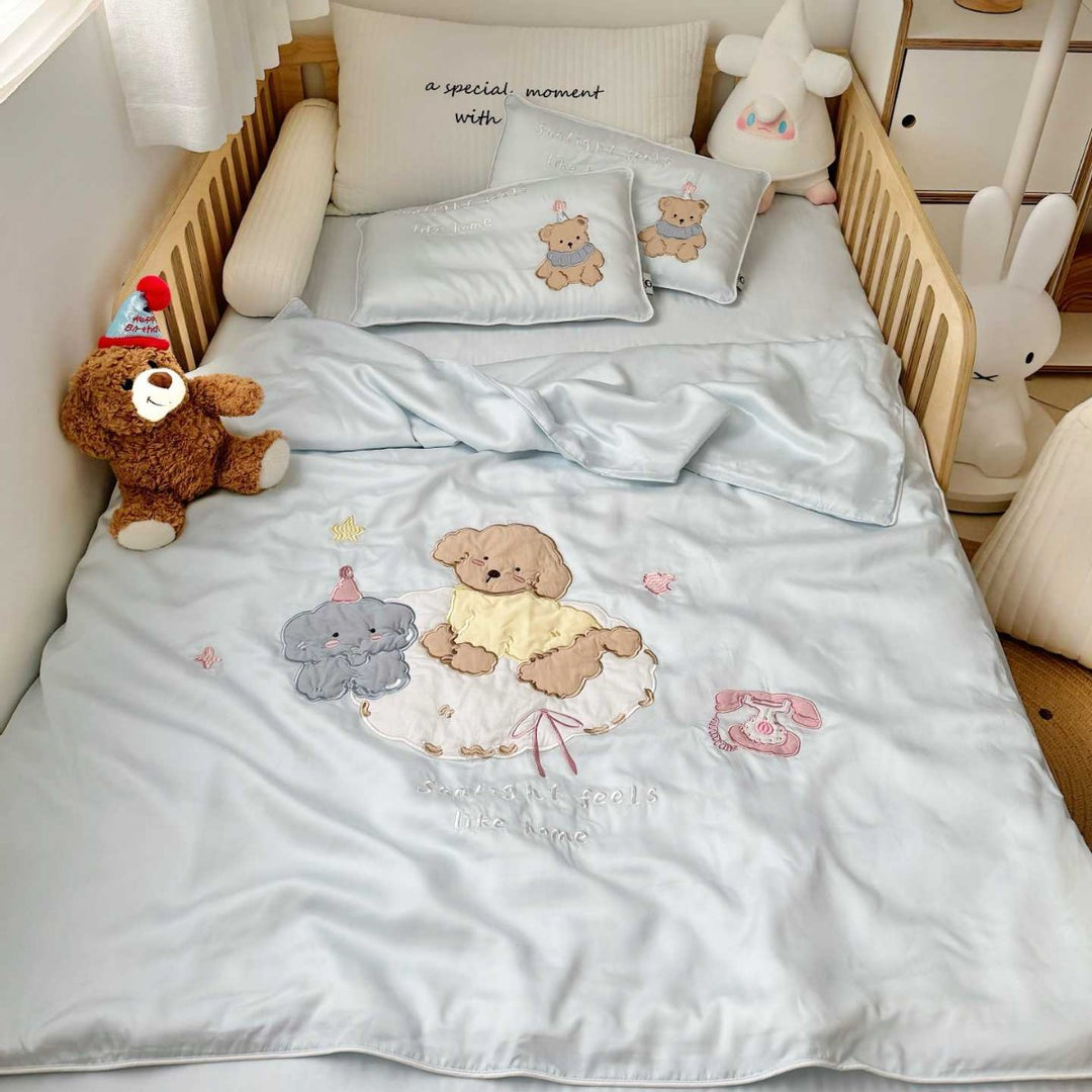 Kinder Satin Kleinkind Bettwäsche & Kissenbezug Set mit besticktem Tierapplikation