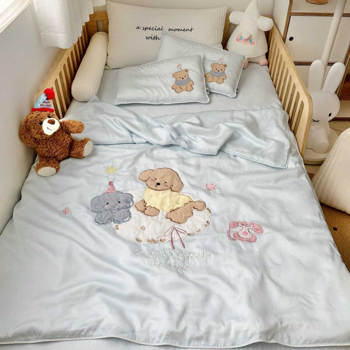 Kinder Satin Kleinkind Bettwäsche & Kissenbezug Set mit besticktem Tierapplikation