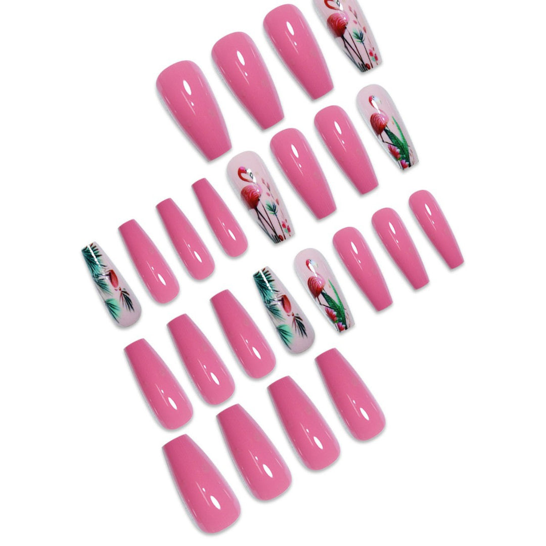 Floral Flamingo Druck-On-Nagelverlängerungen Karnz