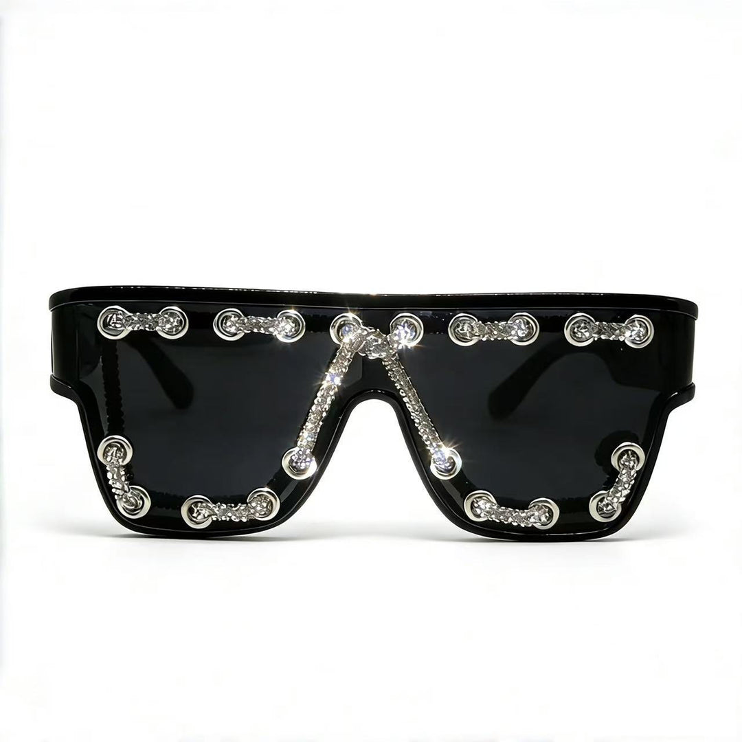 Damen Sonnenbrille mit extravagantem Design und dekorativer Kettenverzierung Karnz