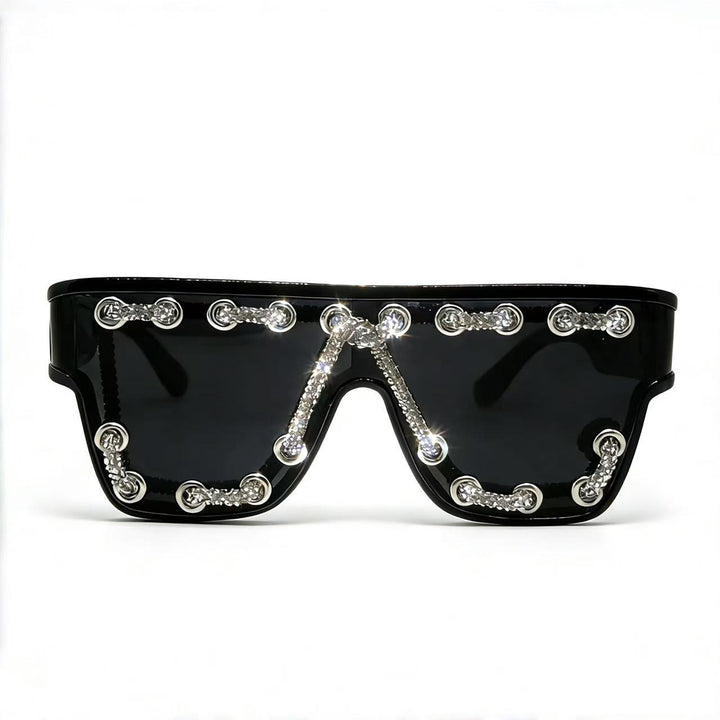 Damen Sonnenbrille mit extravagantem Design und dekorativer Kettenverzierung Karnz
