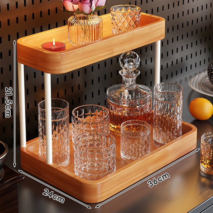 Doppelschichtiger Holzcocktail-Bar Serviertablett Organizer