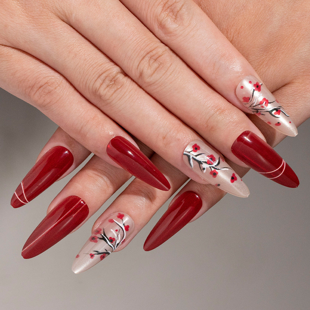 Künstlerisches Kirschblüten Press-On Nagelset Karnz 1788157506
