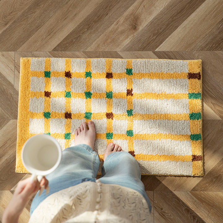 Hochfloriger Badvorleger mit geometrischem Karo‑Tufting