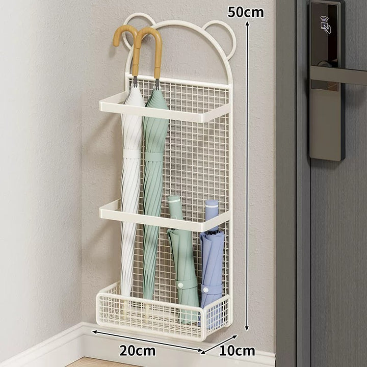 Wandmontierter schlanker vertikaler Regenschirm- & Klappschirmhalter mit Tropfschale