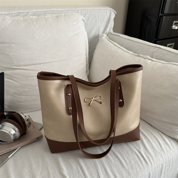 Elegante Faux-Leder-Tote-Tasche mit Akzent-Schleife