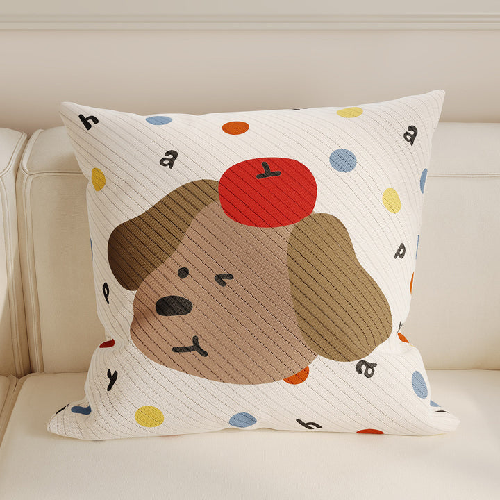Square Knit Cartoon Bear Decorative Throw Pillow Cover with Polka Dot Print and Hidden Zipper