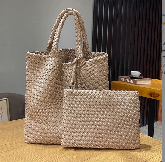 Elegante Geflochtene Handtasche mit Abnehmbarer Clutch Karnz