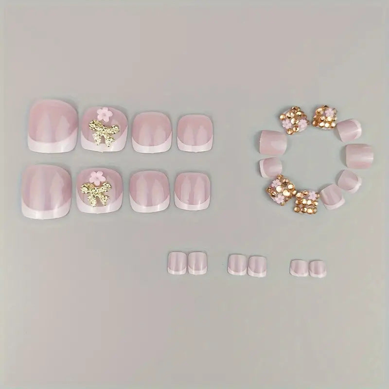 Fußnagelkunstset mit glamourösen 3D-Blüten und Schleifenverzierungen Karnz