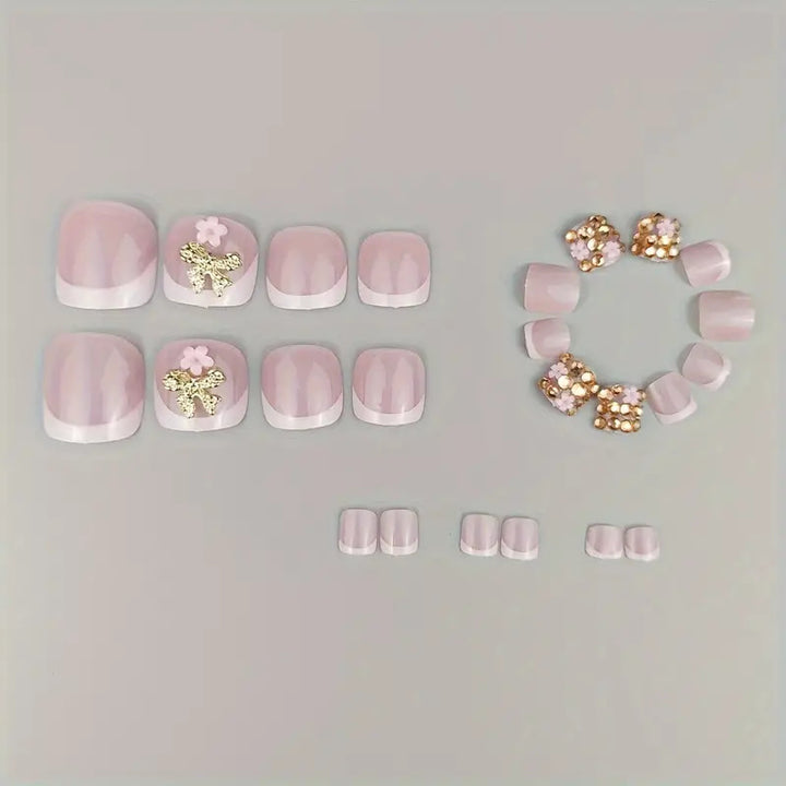 Fußnagelkunstset mit glamourösen 3D-Blüten und Schleifenverzierungen Karnz