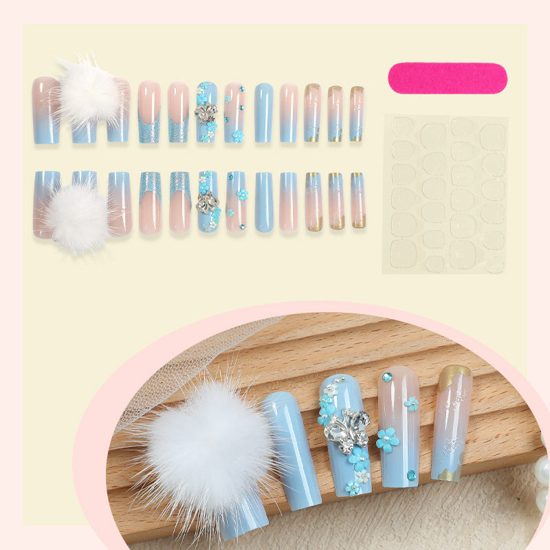 Designer Press-On Nail Art Set mit floralen und Edelsteinen Akzenten Karnz