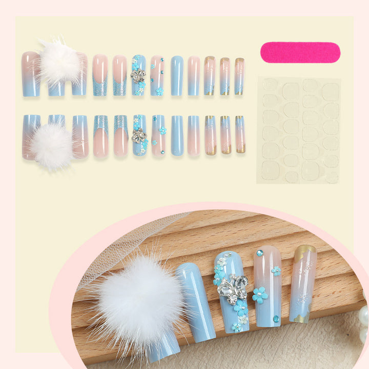 Designer Press-On Nail Art Set mit floralen und Edelsteinen Akzenten Karnz